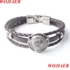 Pulseras con dijes Pulsera con cabeza de BL Vintage para hombre, pulseras trenzadas con dije de roca, brazalete de cuero antiguo para hombre, joya fresca Lulubaby Dhonx