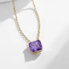 Choker Chokers Geometric Cube Sugar Simple Necklace Colored Diamond Synthetic Crystal Clavicle Chain Champagne Gold Purple Wholesale
