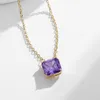 Girocolli girocolli Cubo geometrico Zucchero Collana semplice Diamante colorato Cristallo sintetico Catena clavicola Champagne Oro Viola Commercio all'ingrosso