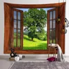 Tapestries Landscape Tapestry Tree Hole Window Beautiful Scenery Wall Cloth Green Forest Background Painting Decor