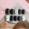 False Nails Fake Glossy Black And White Nail Stickers Finished 24 With Glue SANA889