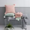 Pillow 45x45cm Grey/pink/mint Green Cotton Thread Kintted Cover Sofa Checked Pillowcase Decorative Wool Backrest