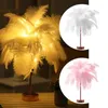 Lâmpadas de mesa -Feather Lamp com controle remoto Base de ouro rosa USB para casa