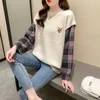 QPFJQD Élégant Dames À Carreaux Chandail Tricoté Femmes Quotidien Streetwear Lâche Sueur Dessin Animé Chien Broderie Pull Tops