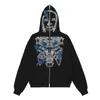 Hommes Hoodies Strass Crâne Pour Femmes Hommes Gothique Noir Zip Up Surdimensionné Sweats Y2K Rétro Harajuku À Capuche Veste Streetwear