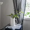 Vorhang, Vorhänge für Küche, Wohnzimmer, Schlafzimmer, Heimdekoration, amerikanischer Stil, Boho-Stil, blau gestreift, bedruckter Baumwoll-Leinenstoff