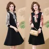 Casual Dresses Office Lady Spring Autumn Dress Bow Tie Collar Long Sleeve Womens Patchwork A-line Elegant Vestidos XL-5XL