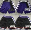 JustDon S-XXXL Short de basket-ball classique pour homme rétro avec poche Hip Pop Pant Zipper Pantalon de survêtement court Noir Violet