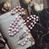 Chapelet croix catholique, Long pendentif, perles en plastique rose, collier à brins, bijoux de prière religieuse