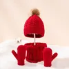 Chapeaux d'hiver, ensemble de gants, écharpe, pour enfants de 0 à 3 ans, garçons et filles, ensembles de pompons chauds en coton, couleur unie, mignon