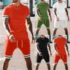 New Summer Men Sets Casual manica corta Tute sportive Abbigliamento sportivo da uomo Patchwork Tuta a righe Uomo Jooger Set slim fit