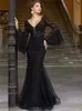 Party Dresses New Retro Punk Black Lace V-Neck Flared Sleeve Dress Black Spring Summer Evening Dress Sexy Slim Fit Fishtail Long Banquet Dress T220930