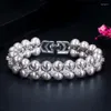 Bracelets à maillons ThreeGraces Mode Zircon Cubique Large Double Rangée Bracelet De Perle Simulé Pour Les Femmes De Mariée De Mariage Banquet Bijoux BR183