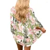 Menas de banho feminina Europa e América/tamanho grande de roupas femininas Flowy Kimono Cardigan Aberto da frente da frente Blusa de chiffon solta