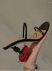 샌들 레이디 로즈 힐 슬리퍼 열린 발가락 빨간 꽃 패션쇼 여성 검은 슬링 백 하이힐 8.5cm