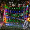 Strängar 6x4m LED Net Lights Curtain Garland Fairy String Christmas Tree Decoration Outdoor Solar EU/US Plug Power Garden Decor