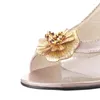 Sandali Estate Lucido Scarpe col tacco basso Fiori Strass Trasparente Donna Tacco basso Cristallo Gelatina Plastica Spiaggia