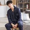 Mäns sömnkläder L-3XL Män pyjamas Set Plaid Bomull Nattkläder Långärmad manlig sömnkläder Big Yards Nighties Autumn Homewear