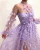 Party Dresses Women's Fashion 3D Flower Embroidered Mesh Tulle Dress Party Night Nightclub Purple Gaze Evening Prom Dress Female See Through T220930