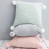 Oreiller 45x45cm gris/rose/vert menthe, housse tricotée en fil de coton, taie d'oreiller à carreaux, dossier décoratif en laine