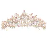 Hårklipp 2022 Kvalitet Handgjorda pärlor Flower Wedding Crown Princess Pink Tiaras huvudbonad Girls Prom Bridal smycken Tillbehör