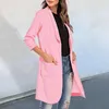 Women's Suits Lapel 3/4 Sleeve Shirring Cuffs Lady Blazer Solid Color Big Pockets Autumn Single Button Mid-Length Office Suit Jacket