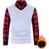 남성 스웨터 크라이시 산맥 인쇄 가짜 2 피스 셔츠 니트 가디건 가디언 겨울 플러시 두꺼운 바닥