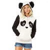 Sweats à capuche pour femmes 2022 Panda polaire mignon imprimé sweat à manches longues oreilles pull à capuche pour fête quotidien