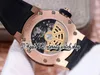 V9F 2022106301 CRMA3 Orologio meccanico automatico da uomo Lancette vertiginose Cassa in acciaio oro rosa Quadrante scheletrato Cinturino in caucciù nero Ultimi orologi eternità Super Edition