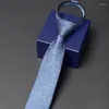 Bow Ties Arrivals Luxury Jacquard Zipper Tie High Quality Business Work Neck For Men Fashion Formal Neckties With Gift Box