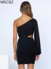 Party Dresses One Shoulder Lantern Sleeve Mini Dress Women Elegant Party Dress Sexig långärmad Cut Out Bodycon Dress Black Blue Orange T220930