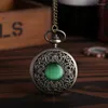 Pocket Watches 8063 Pocket Watch Quartz Hollow Fashion Gift Fob Gemstone Graved Design Antik Bronze Pedant Casual Men Women