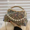 Borse da sera 2022 Donne di marca Borsa a conchiglia con paillettes Catena di perle Clip Hnadbag e borsette Pochette da festa Designer Ladies Bling Small Totes