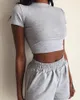 Kvinnors spårsättningar Hirigin Kvinnors 2st Sports Set Suit Ladies Casual Crop Top Shorts Outfit Gym Outdoor Clothes Stretch Summer Solid