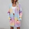 Kvinnors stickor Kvinnor Tees Autumn Vintage Cardigans Winter Sweater 2022 Rainbow Tie-Dye Mid-Längd Plus Size Cardigan Sticked Jacket