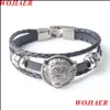 Pulseras con dijes Pulsera con cabeza de BL Vintage para hombre, pulseras trenzadas con dije de roca, brazalete de cuero antiguo para hombre, joya fresca Lulubaby Dhonx