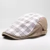 Bérets CNTANG marque hommes béret rayé Plaid mode casquette plate pur coton rétro français Golf décontracté été chapeau de soleil réglable