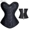 Bustiers korsetter Sexig l￤der Bustier Steampunk Corset Steel Boned Corselet Overbust Lace Up Women Vest midje Cincher Black Plus Size 6xl