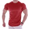 Men's T Shirts Summer Mens Solid T-Shirts Fitness Short-sleeved Basic Tops 2022 Casual Tees Quick Dry T-shirt Stretch Training Clothes A50