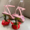 Sandals dames roze hak slippers open teen rode bloem modeshow vrouwelijke zwarte slingback hoge hakken 8,5 cm