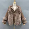 Women's Fur Women's & Faux Real Jacket Winter Women Warm Fashion Brown Genuine Sheepskin Leather Collar Coat