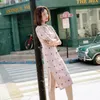 Ethnic Clothing 2022 Summer Mid-length Fresh Improved Girl Cheongsam Evening Dress Temperament Slim Qipao Vintage Korean Style