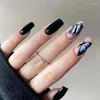False Nails 24p Fashion Fake with Design Leopard Full Cover Tips Black Brown Stiletto Press On French Artificial Nail Glue