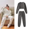 Women's Two Piece Pants Women Pullover Pc Sets Femme 2022 Winter Fashion O-neck Long Sleeve Hoodied Solid Sports Suits