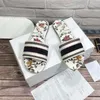 Designer 2022 Dazzle Slippers Ladies Scuffs Slides Sandals 35-42 Women Lady Paris Embroidered Striped Causal Beach Real Leather Luxury E VkE