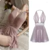 Women's Sleepwear Lolita Lace Mesh Women Night Gowns Halter Neck Underwear Nighty Girl Sleep Tops Sleeping Dress Sexy Lingerie Nightwear