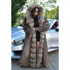 Women's Fur Women's & Faux FURSARCAR Luxurious Winter Coat Women Real Natrual Raccon Dog Jacket With Hood 130cm X-Long Plus Size 2022