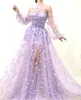 Party Dresses Women's Fashion 3D Flower Embroidered Mesh Tulle Dress Party Night Nightclub Purple Gaze Evening Prom Dress Female See Through T220930