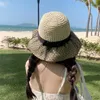Szerokie brzegowe czapki Summer Raffii ręcznie robione słomkowe kapelusz koronkowy sunbonnet wiadra Panama Beach Cap Dome Sun for Women Chapeu Visor