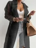 女性用ジャケットファッション女性が屋外のトップスレースアップスプリングソリッドシアーメッシュ長袖ボタンコートベルトエレガントなシャツ220930